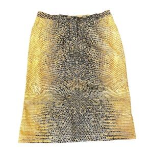 Vintage Roberto Cavalli Snake Print Skirt Size L Yellow Black Gold Glittery